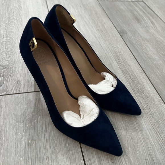 Tory Burch Shoes - Tory Burch Navy Blue Suede Heels with Heart Accents